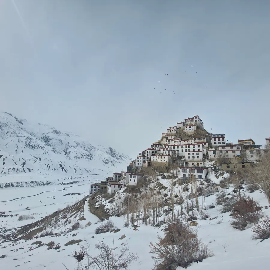 Stunning winter scene of Key Monastery surrounded by snow in Spiti Valley, Himachal Pradesh, India