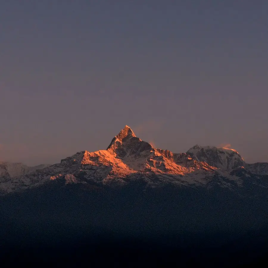 Stunning view of snowcapped Annapurna mountains at sunset from Narchyang, Nepal